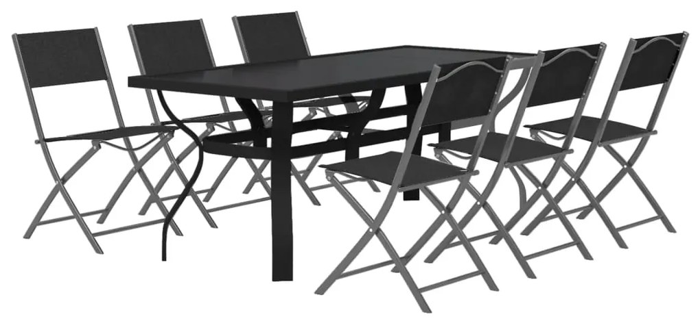 7 pcs conjunto de jantar para jardim cinzento e preto