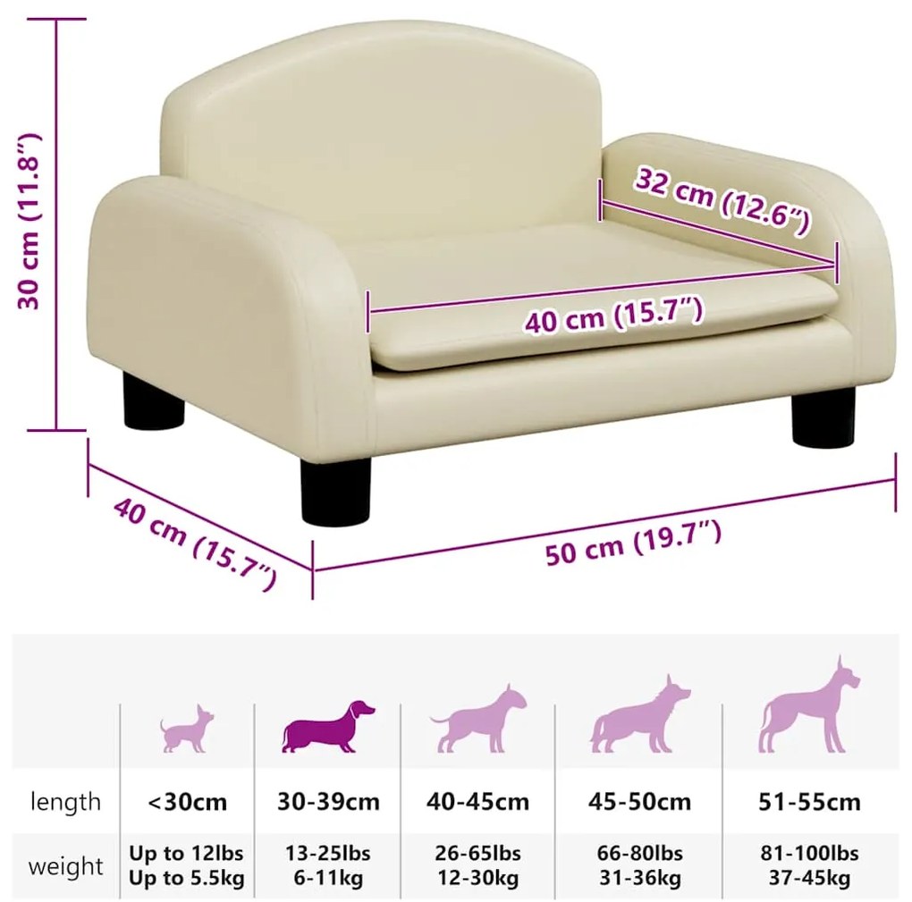 Cama para cães 50x40x30 cm couro artificial cor creme