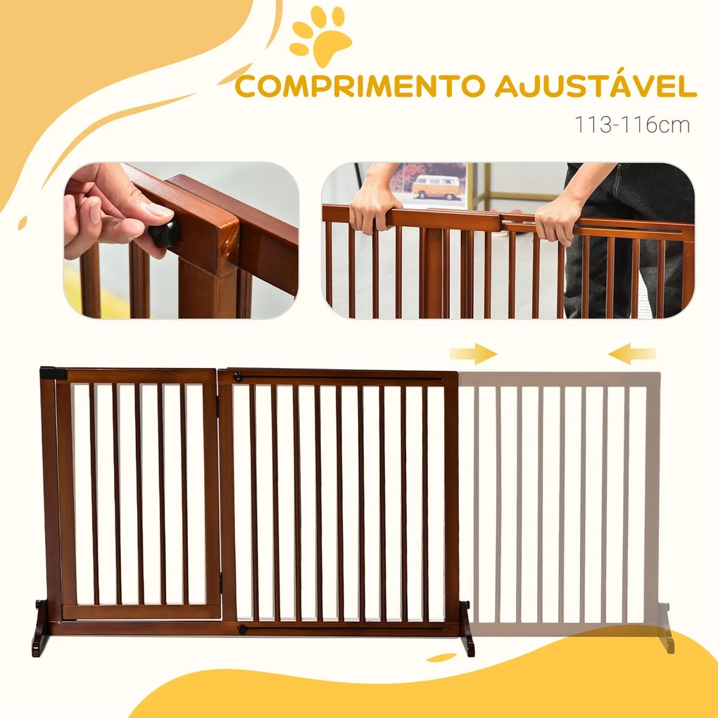 Barreira de Segurança Extensível 3 Peças com Estrutura de Madeira e Suporte de Pé 113-166x36x71 cm Castanho