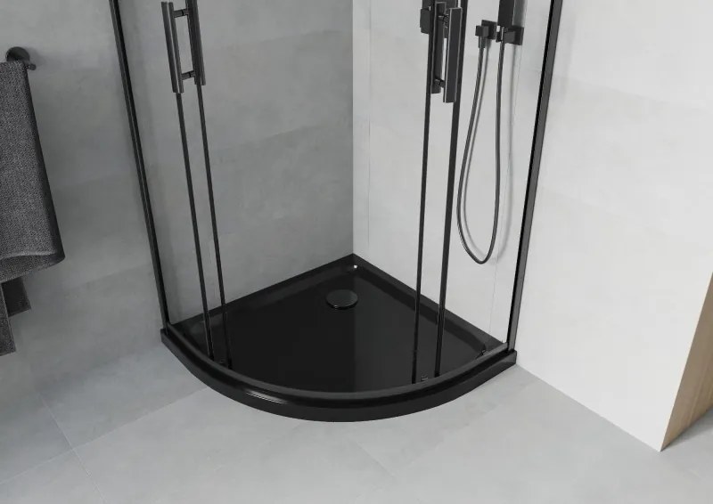 Mexen Rio cabine de duche semicircular 80 x 80 cm, transparente, preta + base de duche Flat, preta - 863-080-080-70-00-4170B
