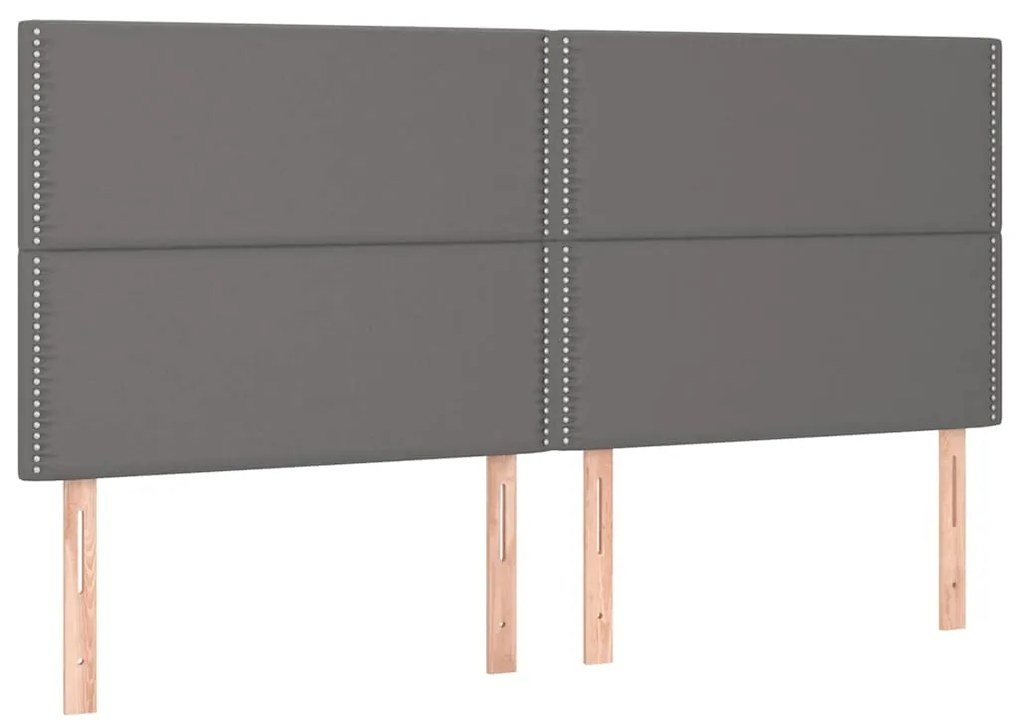 Cama box spring c/ colchão/LED 200x200cm couro artificial cinza