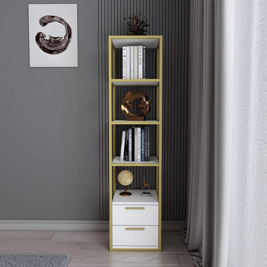Estante Robbins – Dourado e Branco – 39x39x160 cm