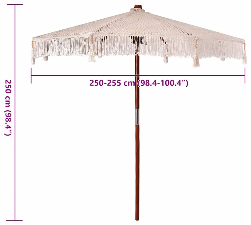 Guarda-sol Outros Creme x 250 cm Algodão e madeira sólida