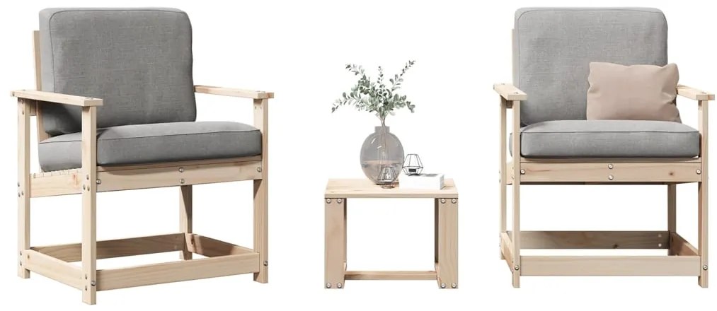 Conjunto de Jardim - 2 Poltronas e 1 Mesa- Madeira de Pinho Maciça