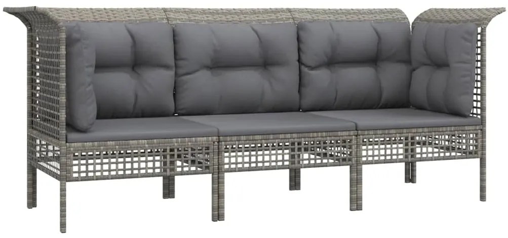 3 pcs conjunto lounge de jardim c/ almofadões vime PE cinzento