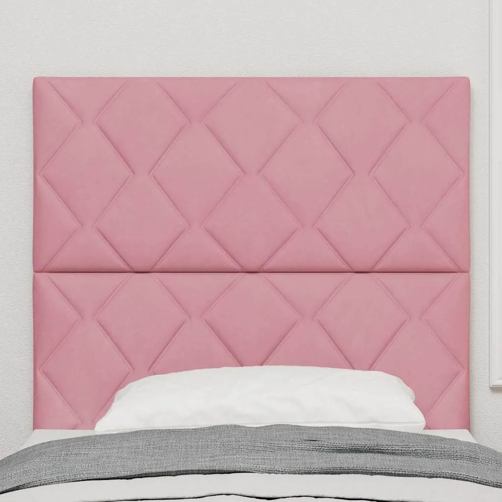 Cabeceira de Veludo Rosa - 100 cm com Design de Blocos de Diamante
