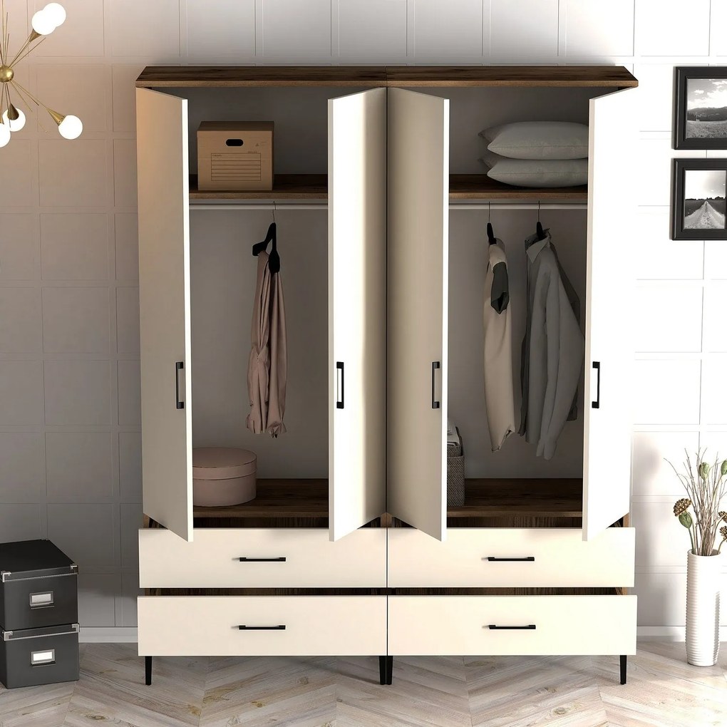 Guarda-Roupa Kumsal TT – Nogueira e Creme – 160x47,5x201,4 cm
