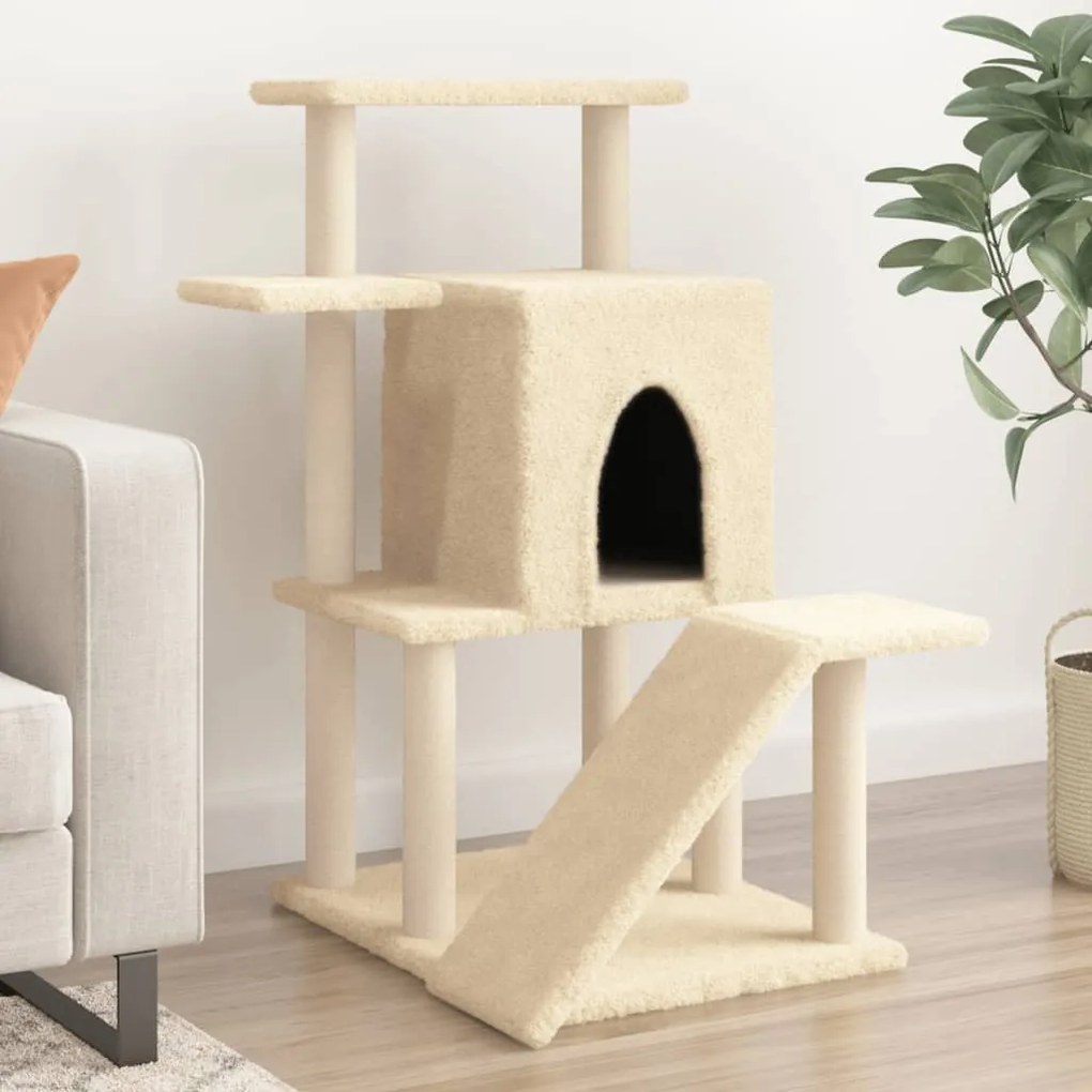 Árvore p/ gatos c/ postes arranhadores sisal 97 cm cor creme