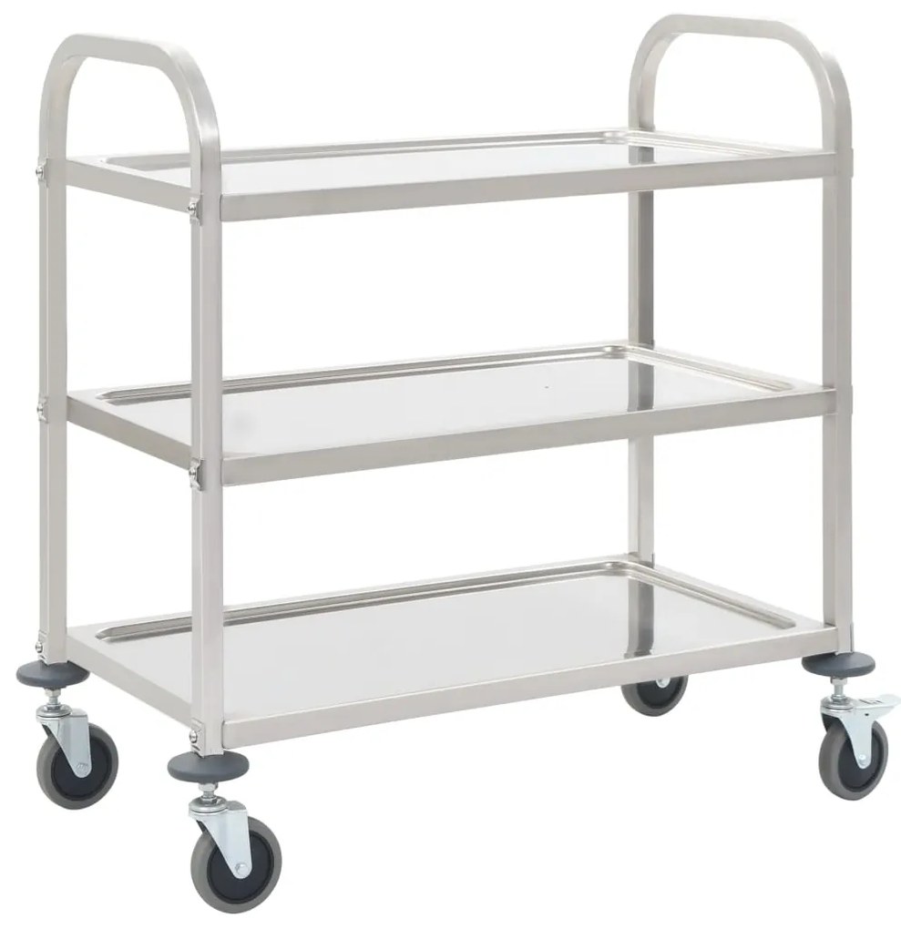 vidaXL Carrinho de cozinha de 3 níveis 95x45x83,5 cm aço inoxidável