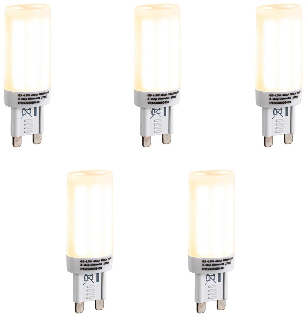 Conjunto de 5 Lâmpadas LED G9 Reguláveis em 3 Fases Opala 4.5W 500 lm 2700K