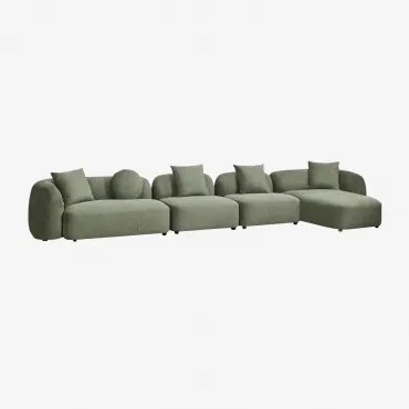 Sofá Modular Chaise Longue Direito De 4 Peças Em Chenille Coco Chenille Verde Sálvia - Sklum
