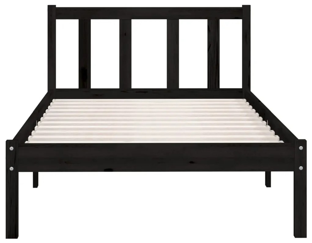 Estrutura de Cama Jane em Madeira de Pinho - 90x200 cm - Preto - Desig