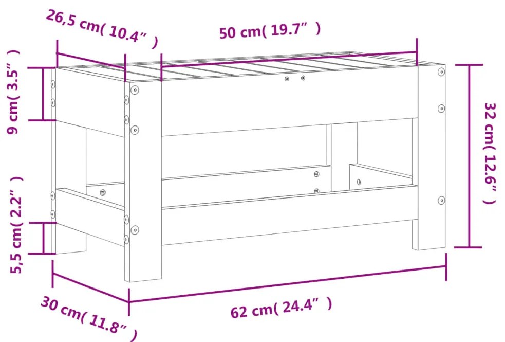 Apoio de pés para jardim 62x30x32 cm pinho maciço branco