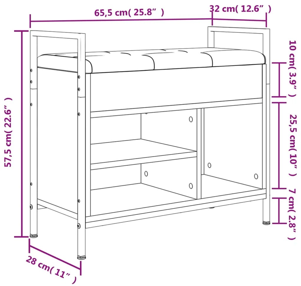 Banco sapateira 65,5x32x57,5cm derivado madeira cinzento sonoma