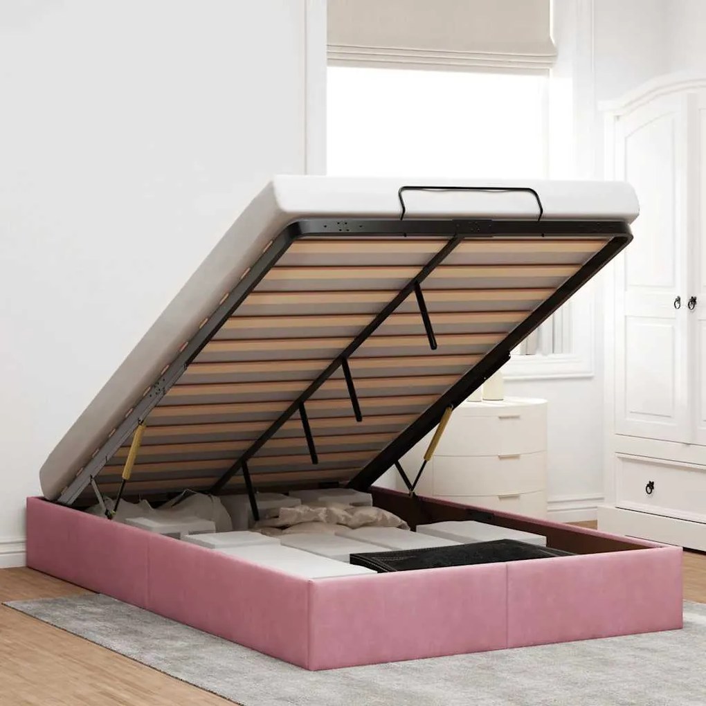 vidaXL Ottoman Bed Frame No Colchão Rosa 120x190 cm Veludo