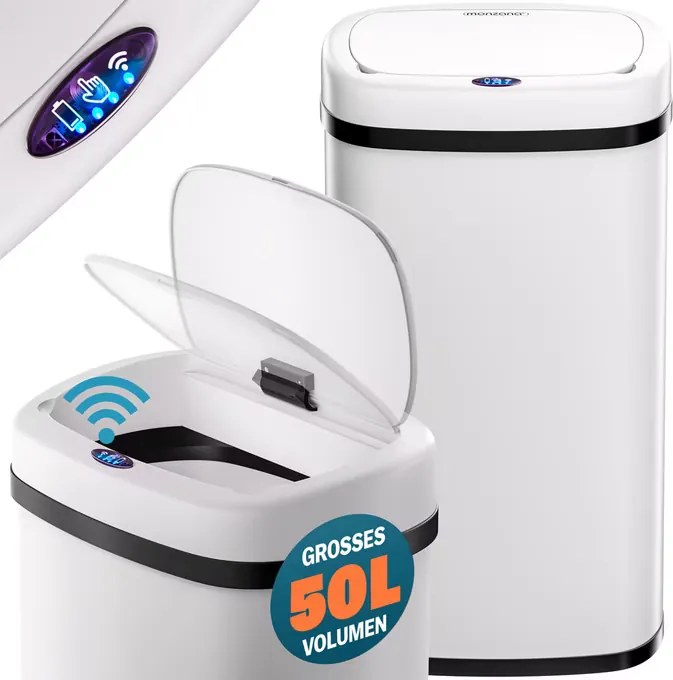 Caixote do lixo com sensor em aço inoxidável 50L branco