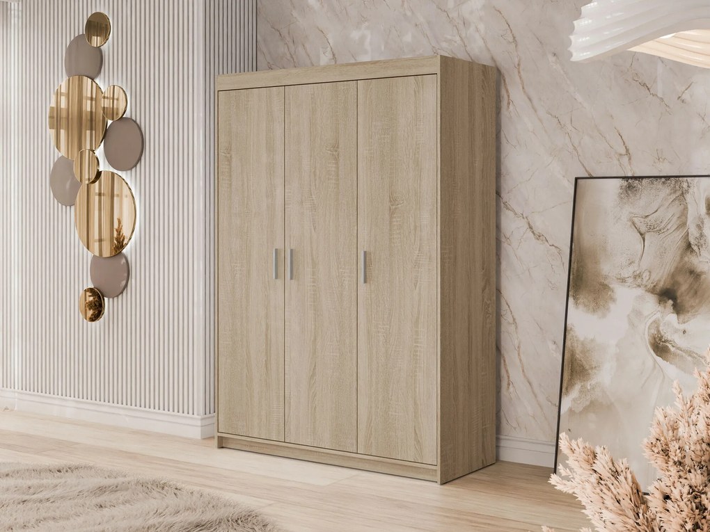 Roupeiro Novduni 101, Carvalho sonoma, 191x133x53cm, 89.5 kg, Portas para roupeiro: Com dobradiças, Número de prateleiras: 5, Número de prateleiras: 5