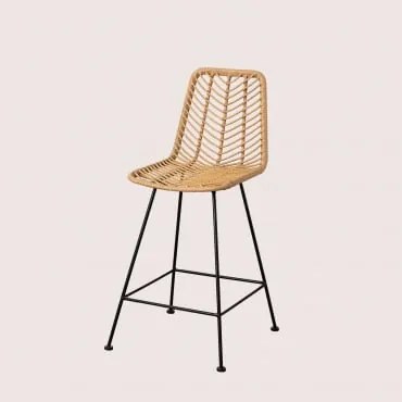 Conjunto De 4 Bancos Altos Em Rattan Sintético Gouda Natural Natural & ↑65 Cm & Negro & Sem Almofada - Sklum