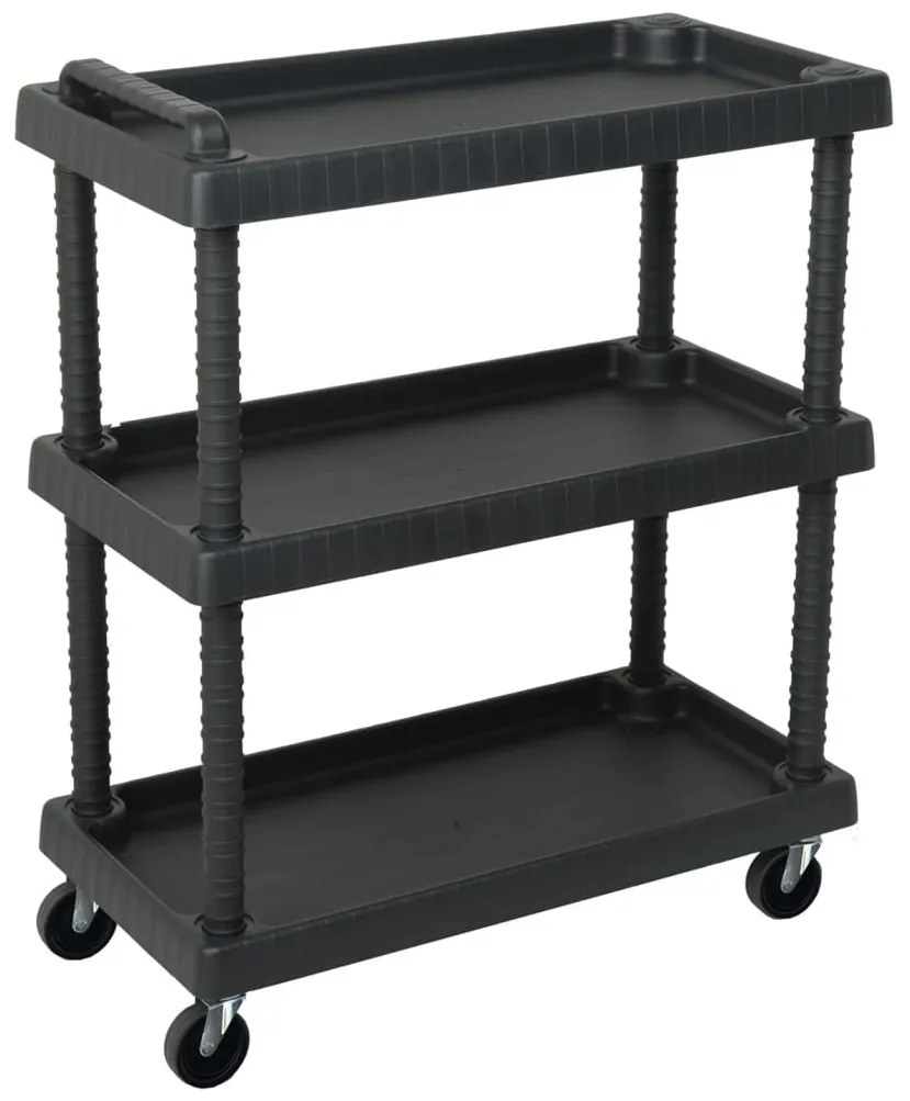 vidaXL Carrinho ferramentas oficina c/ 3 níveis 75x37,5x92 cm PP preto