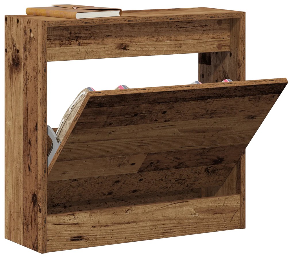 Armário de Sapatos de Madeira Velha 60x21x57 cm em Madeira de Engenhar