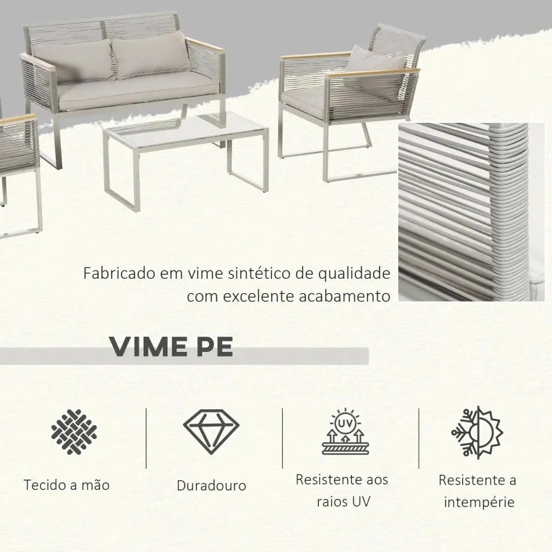 Conjunto Lounge Madalena em Vime - 2 Cadeiras, 1 Sofá e 1 Mesa - Desig