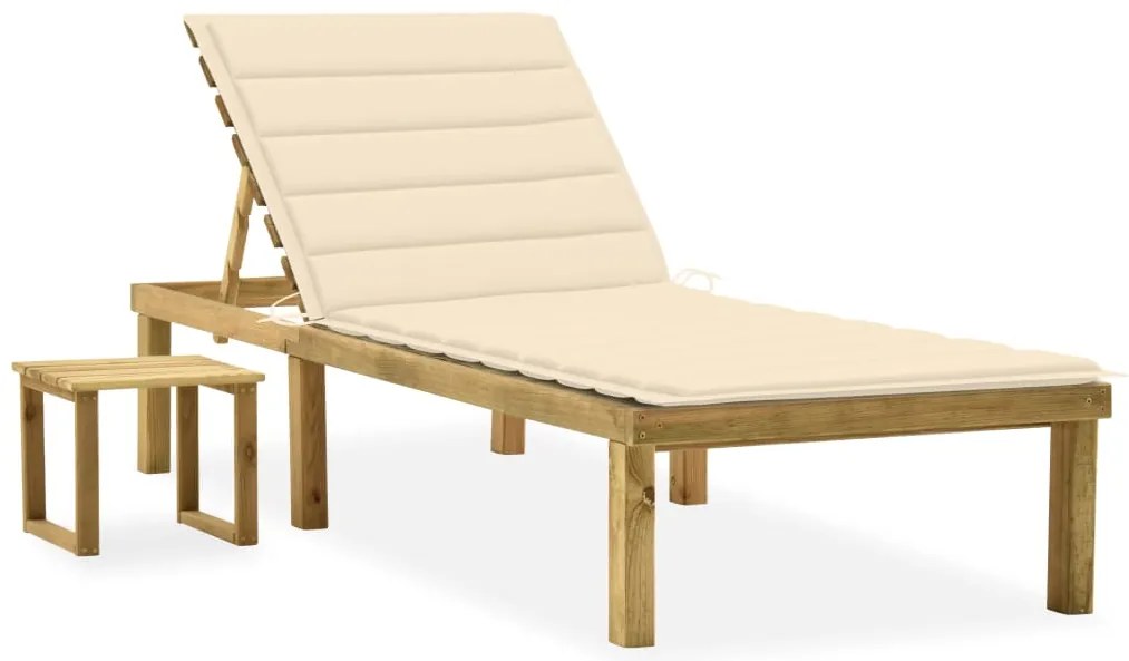 Espreguiçadeira de jardim com mesa e almofadão pinho impregnado