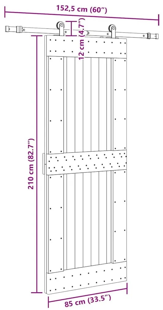 Porta de correr com ferragens 85x210 cm madeira de pinho maciça