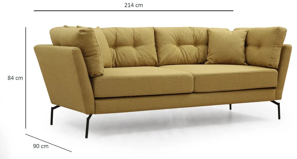 Sofá de 3 Lugares Mapa – Amarelo Esverdeado – 214 cm x 90 cm x 84 cm