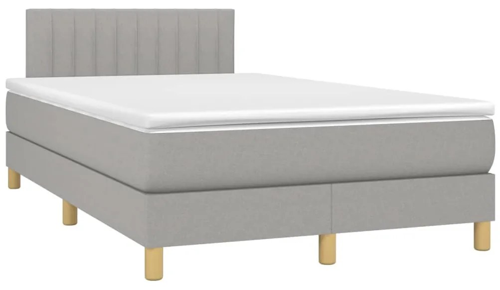 Cama box spring c/ colchão e LED 120x200 cm tecido cinza-claro