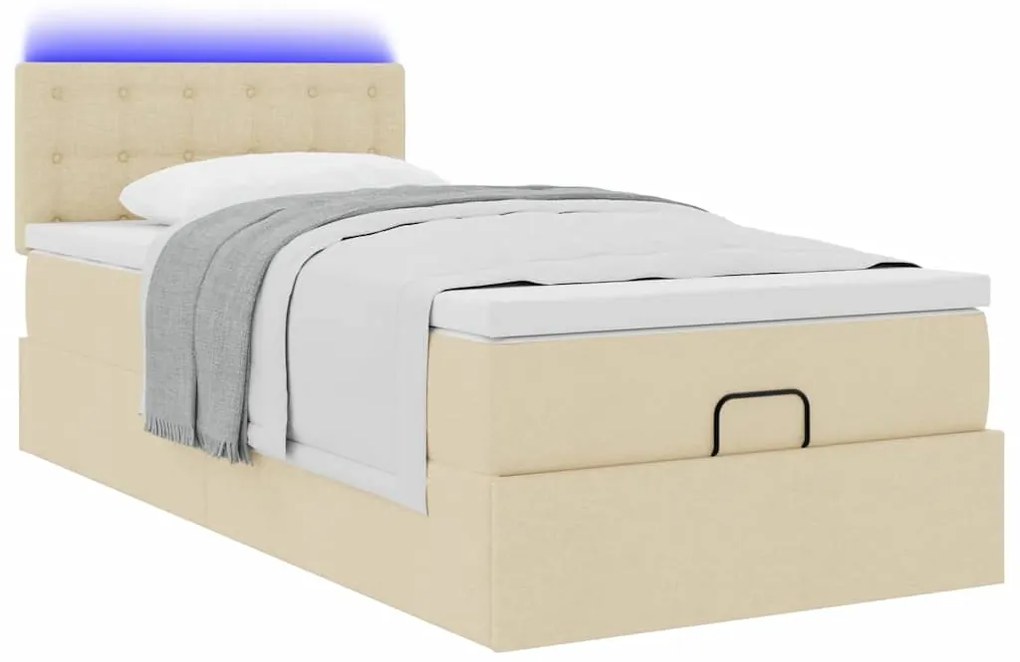 Cama otomana com colchão 100x200 cm tecido creme