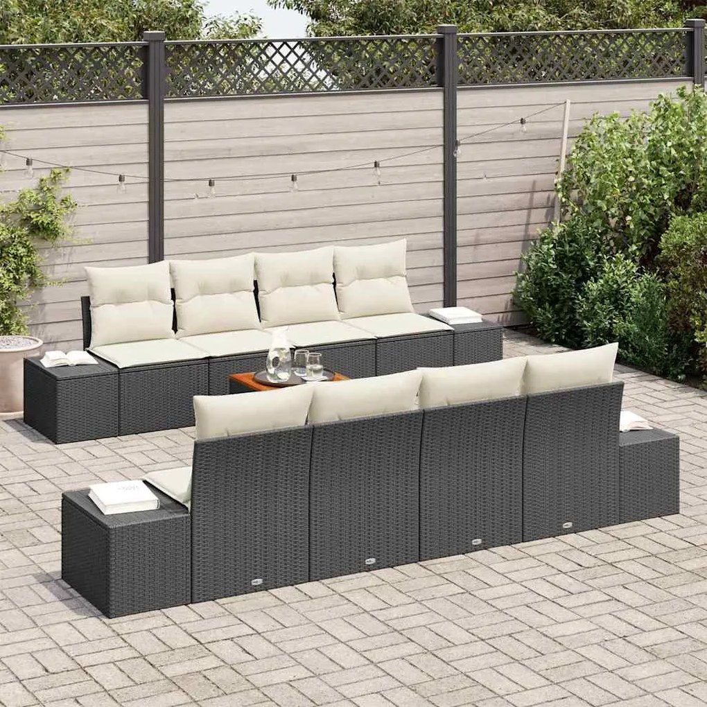 Conjunto de Sofá de Jardim com 9 Peças e Almofadas de Poly Rattan na C