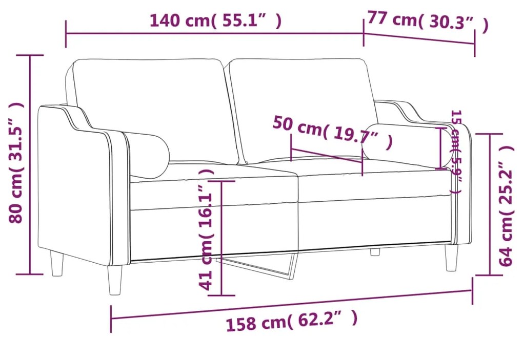 Sofá 2 lug. +almofadas decoração 140cm tecido cinza-acastanhado