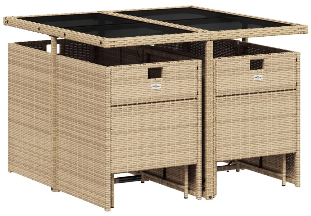 9 pcs conjunto de jantar p/ jardim com almofadões vime PE bege
