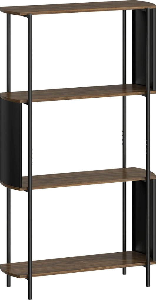 HOMCOM Estante de Arrumação Estante/Biblioteca de 4 Níveis com Painéis Laterais Curvados Estrutura em Aço 80x30x141 cm Castanho | Aosom Portugal