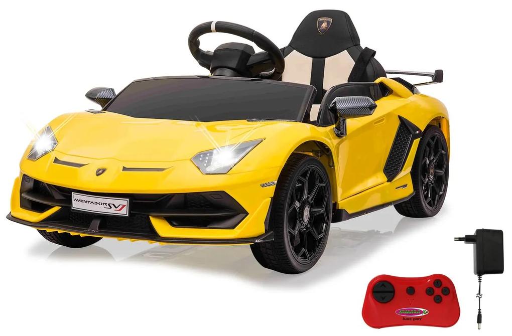Carro elétrico Infantil a bateria Lamborghini Aventador SVJ amarelo 12V Controlo remoto 2,4GHz