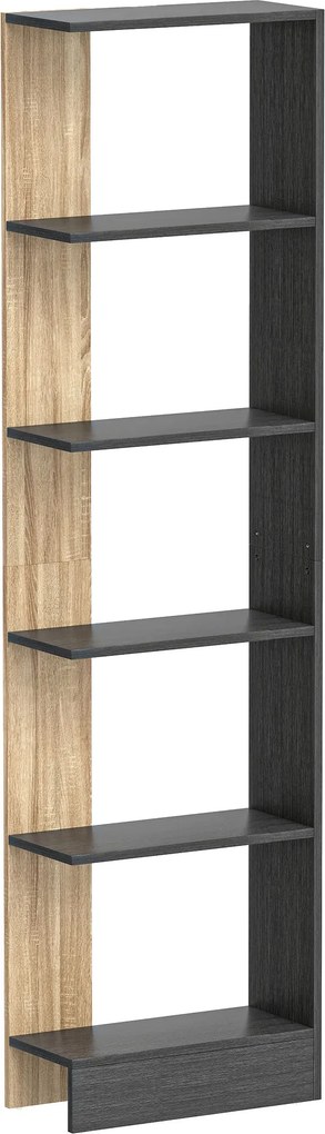 HOMCOM Estante de Armazenamento com 5 Compartimentos Abertos 45x21x170 cm Preto e Carvalho | Aosom Portugal