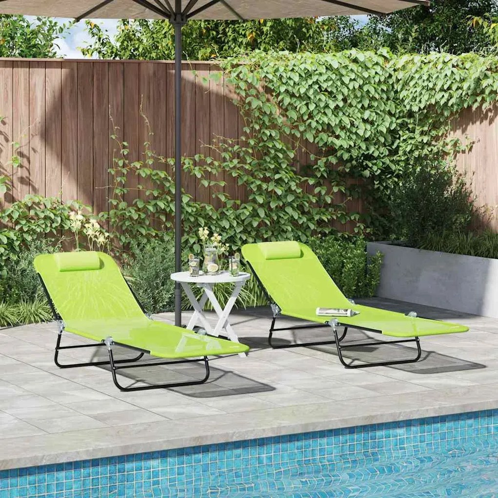 vidaXL Camas de Sol Reclináveis - 2 Peças Verde, com Apoio de Cabeça