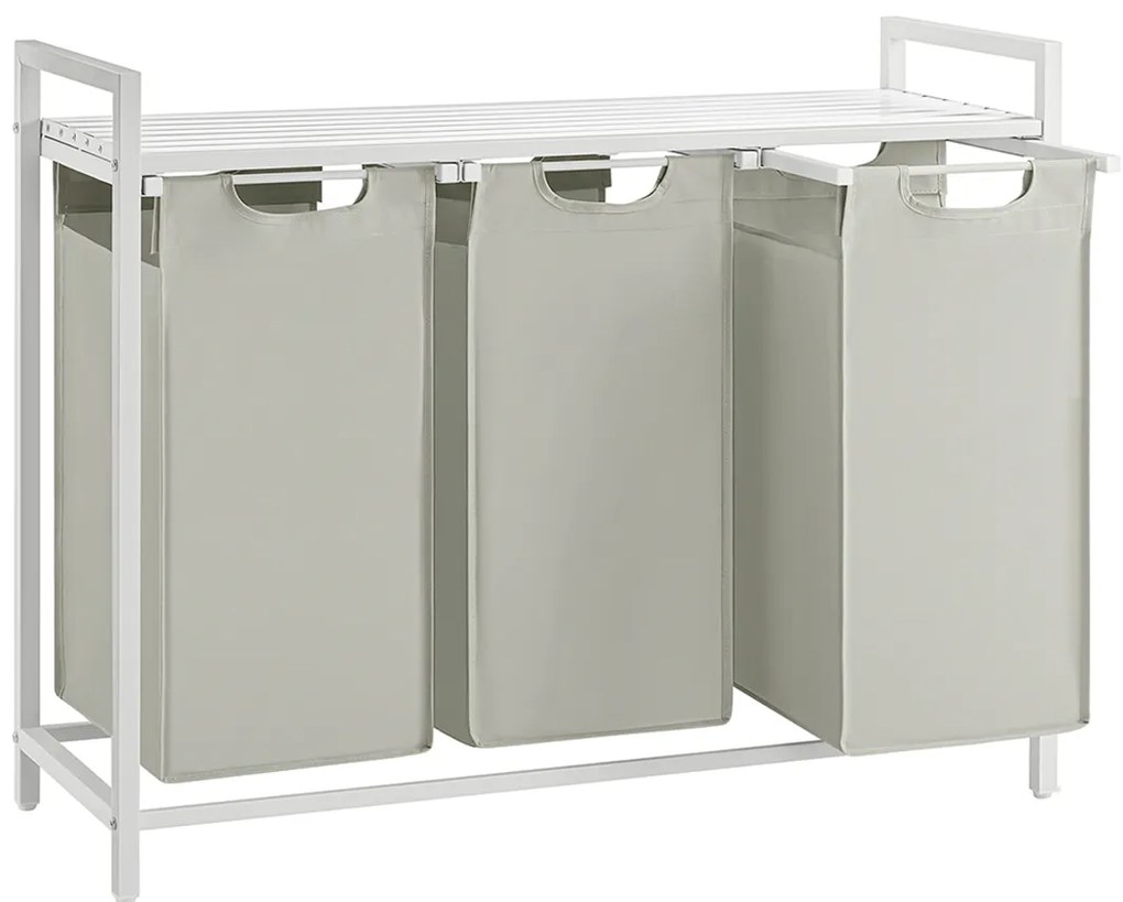 cesto de roupa com 3 compartimentos e estante | VASAGLE | 92,5 x 33 x 72 cm | branco | BLH301W01.