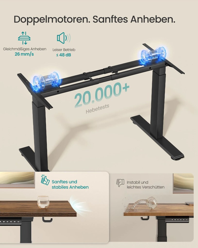 Estrutura elétrica para secretária 100-175 x 70 x 72-120 cm com dois motores (TAMPO NÃO INCLUIDO) preta