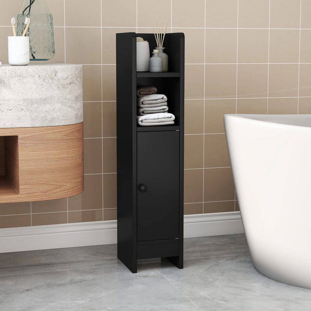 Conjunto de 2 armários de casa de banho 20 cm x 18 cm x 80 cm com porta e estantes ajustáveis, suporte para papel higiénico e organizador para casa de