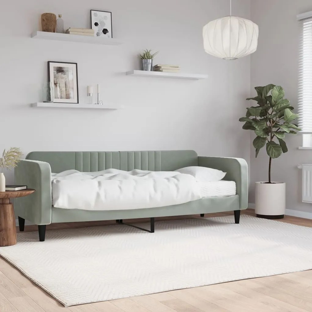 vidaXL Sofá-cama com colchão 80x200 cm veludo cinzento-claro