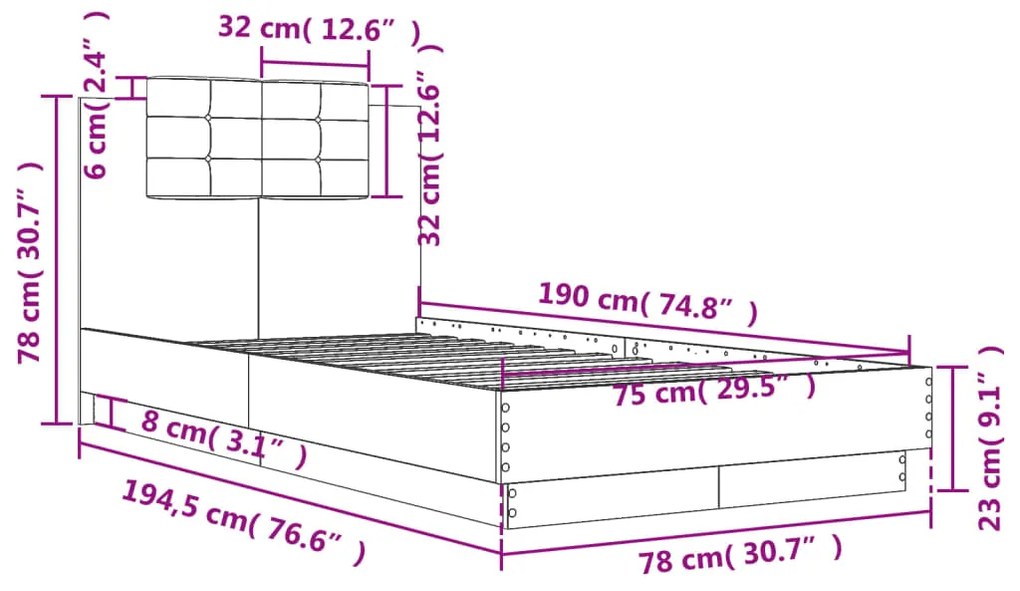 Estrutura cama cabeceira 75x190 cm derivados de madeira branco