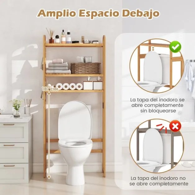Organizador de casa de banho de bambu de 3 níveis, prateleiras ajustáveis