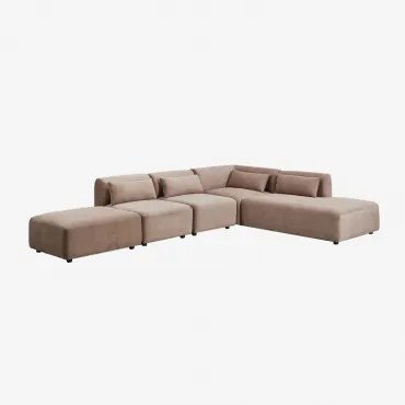 Sofá Modular De Canto Em 4 Peças Com Chaise Longue Direita E Puff Fogler Bombazina Castanho Camel - Sklum