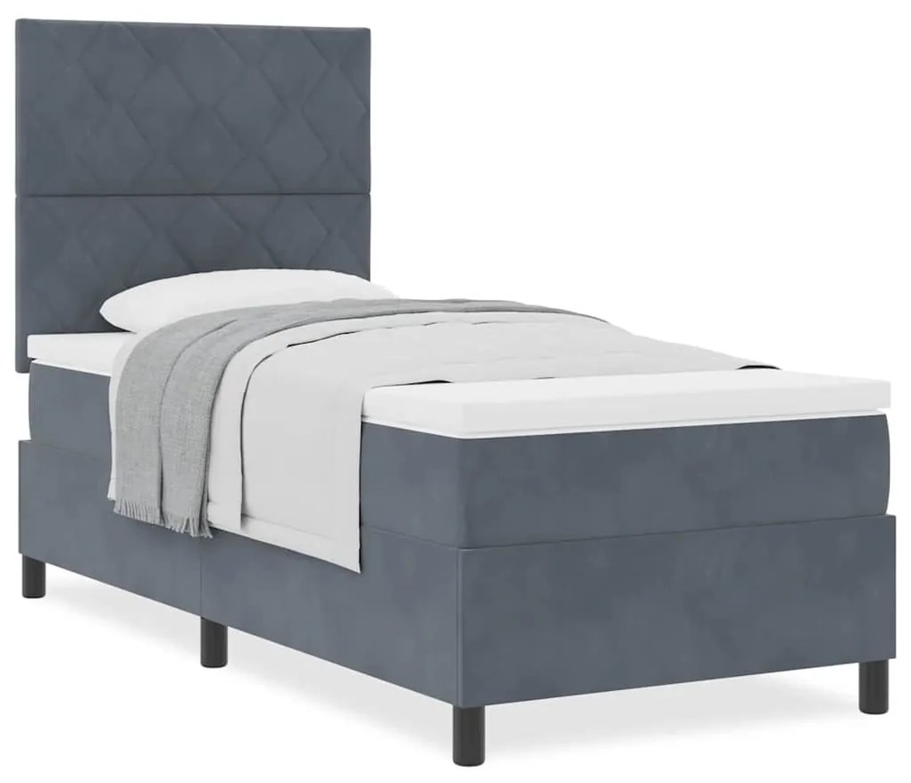 Cama Box Spring com Colchão Cinza Escuro Unidade Veludo