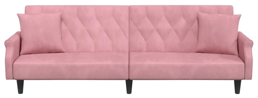 Sofá-cama com apoio de braços veludo rosa