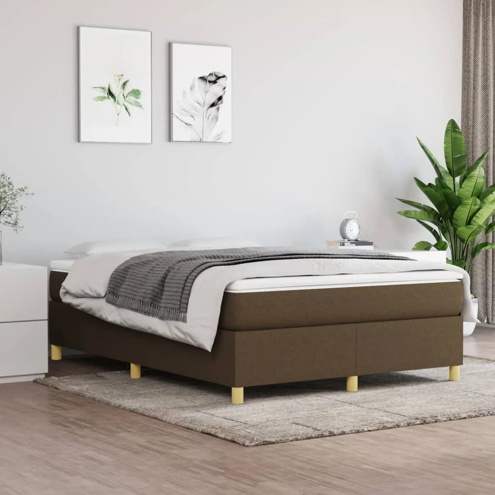 Estrutura de cama 140x190 cm tecido castanho-escuro