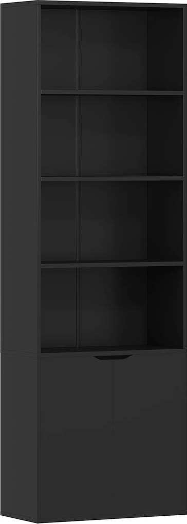 HOMCOM Estante para Livros de 6 Níveis Portas e 4 Prateleiras Abertas para Sala Escritório 59x29x180 cm Preto | Aosom Portugal