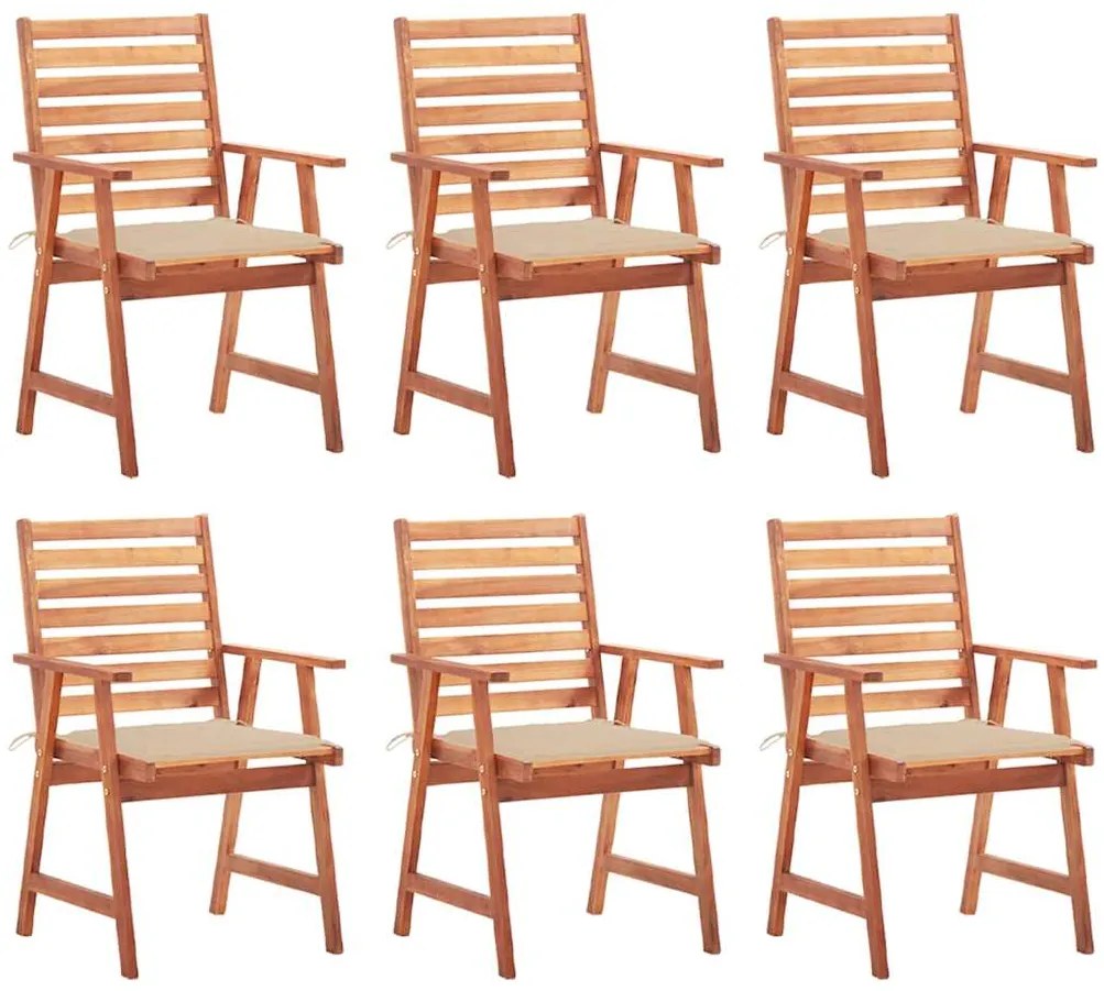 Cadeiras de jantar p/ jardim 6 pcs c/ almofadões acácia maciça