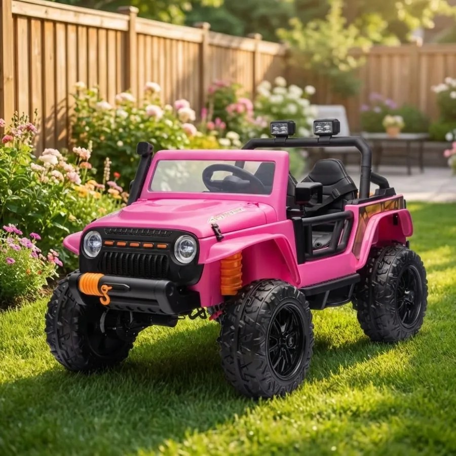 Jipe elétrico para Crianças 24V 4x4 Jeep Monster Rodas de espuma EVA, assento Couro ecológico Rosa